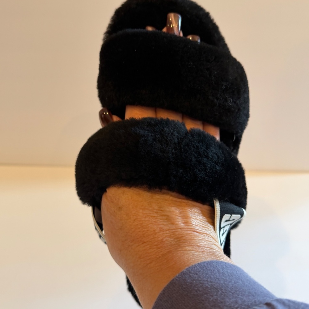Ugg Fuzzy Black Slipper Slides, Size 7 - image 3